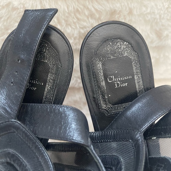 Dior Black Strappy Mesh & Leather Heels - Picture 2 of 5